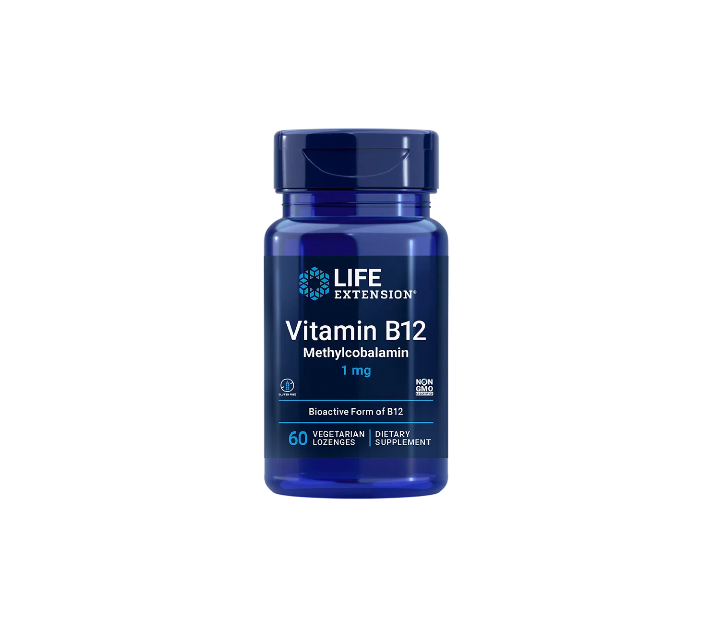 : Life Extension Vitamin B12 Methylcobalamin, 60 vegetarian lozenges for healthy homocysteine levels and brain health.
